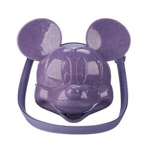 2025 Loungefly Disney Park Mickey Mouse Head Purple Glitter Molded Crossbody Bag